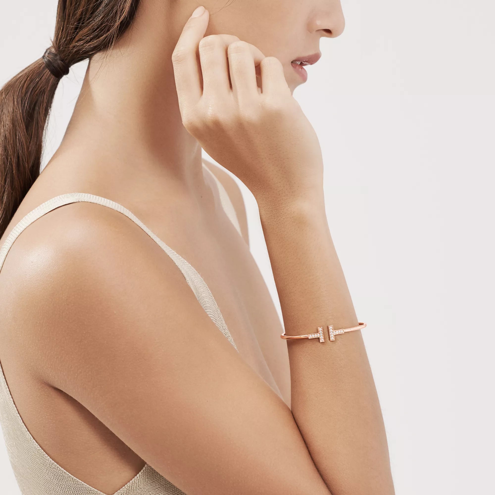 AV T Bracelet - Rose Gold Wire with Diamonds