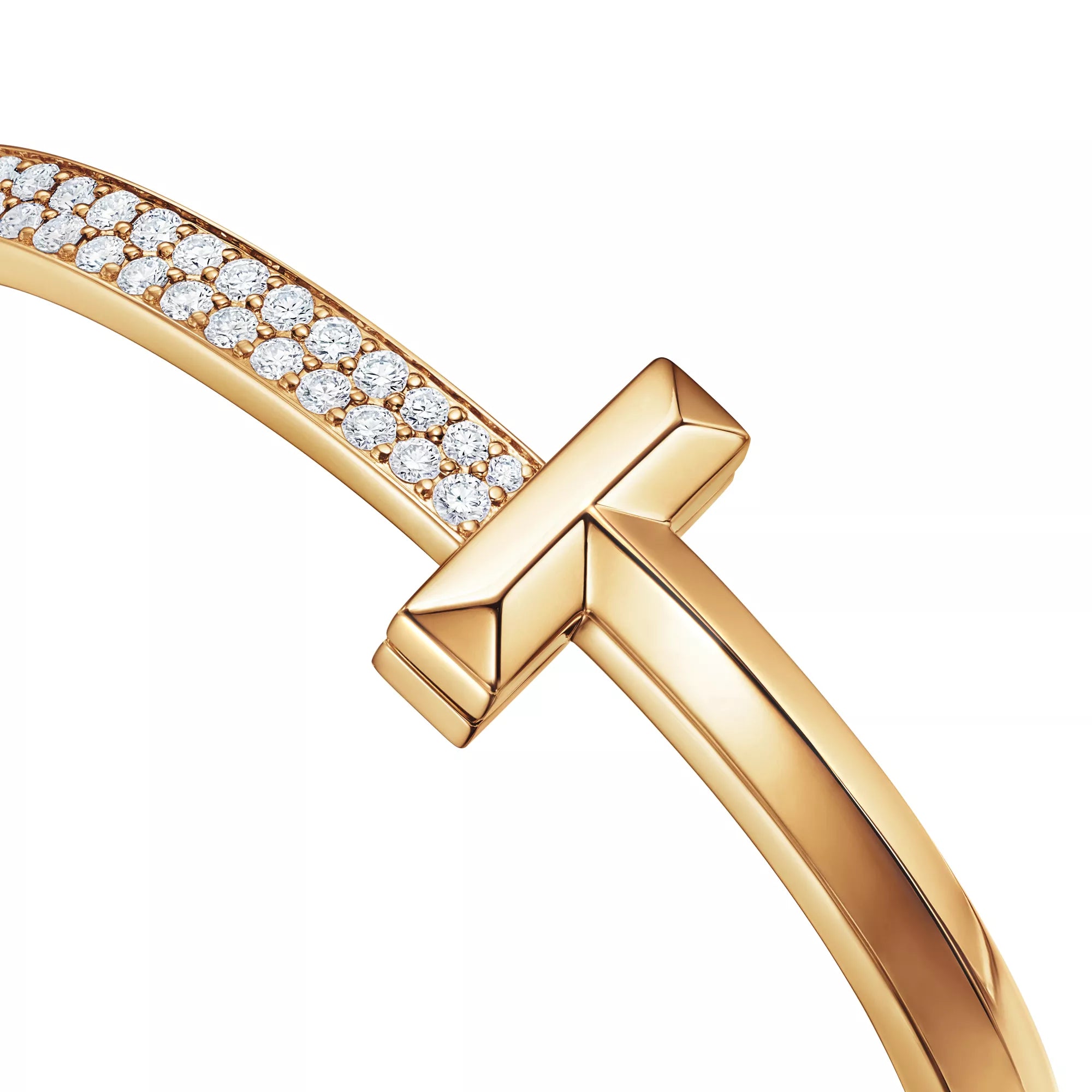 AV T Bracelet - T1 Wide Half Pavé Bangle Yellow Gold