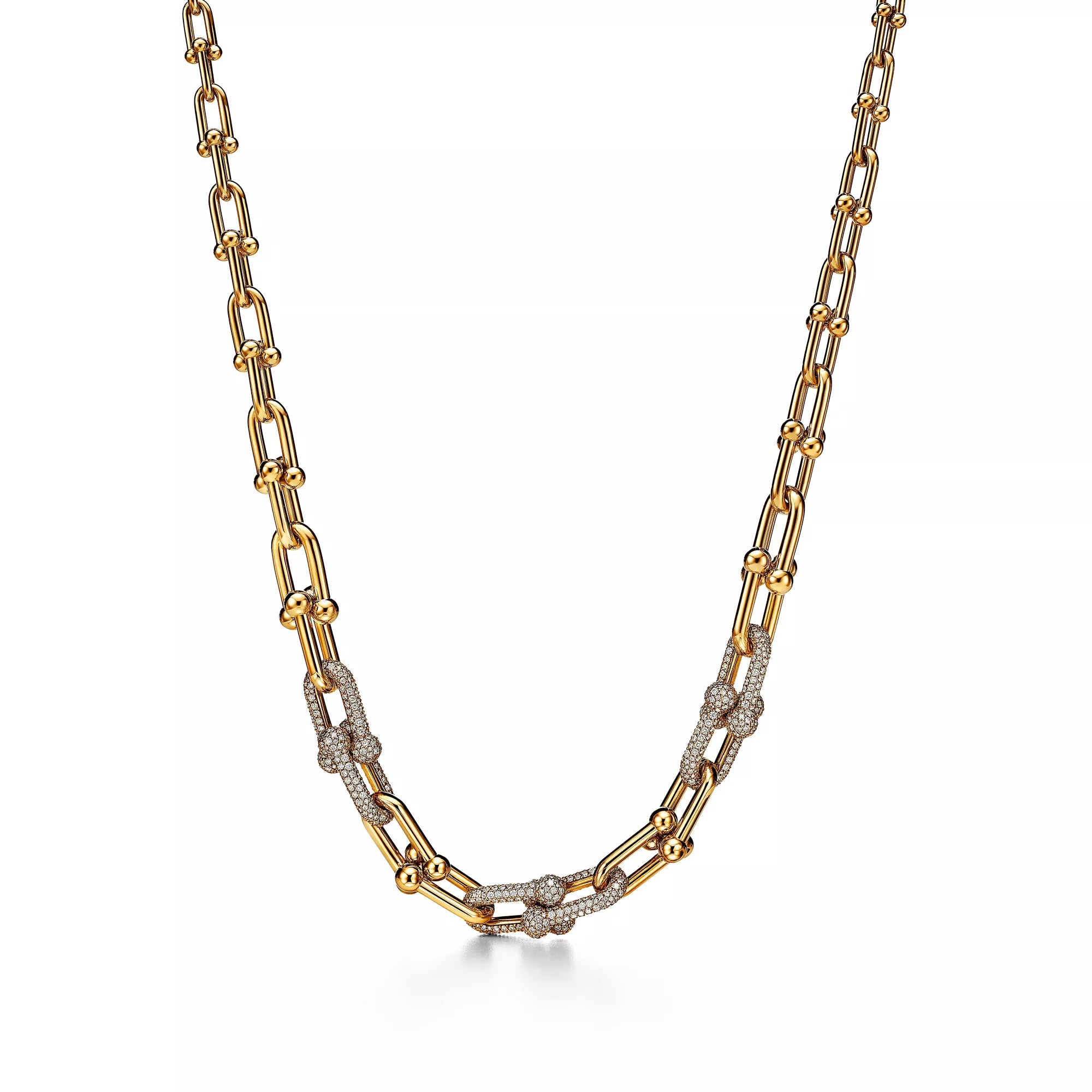 AV Pulse Necklace - Graduated Link with 3 Pavé Diamond Links (Yellow Gold)
