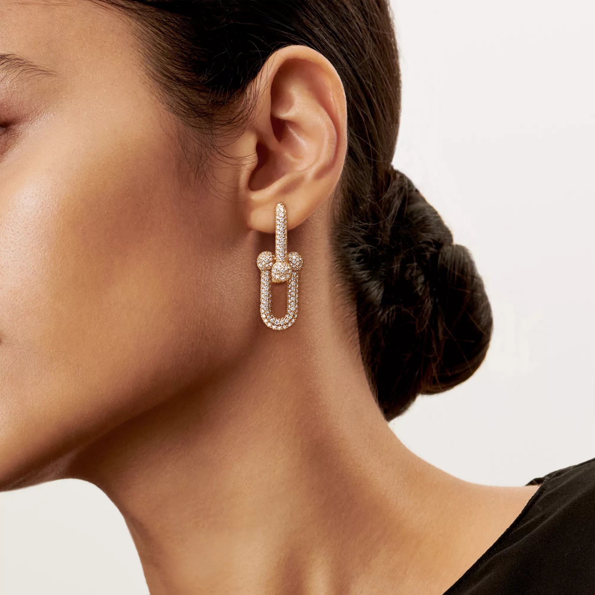 AV Pulse Earrings - Large Link Full Pavé Diamonds (Yellow Gold)