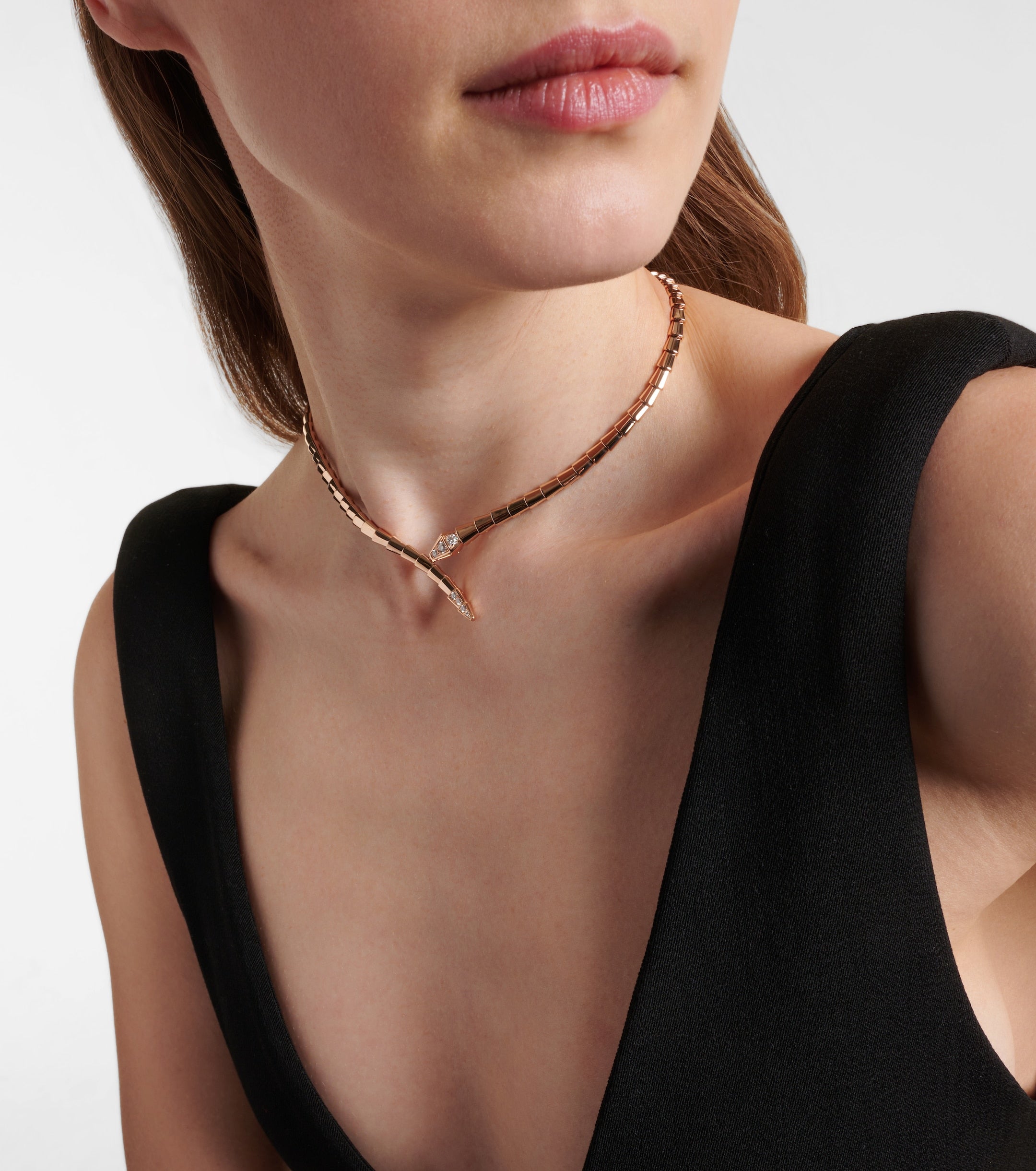 AV Viper Essence Necklace — Pavé Diamond Head & Tail (Rose Gold)
