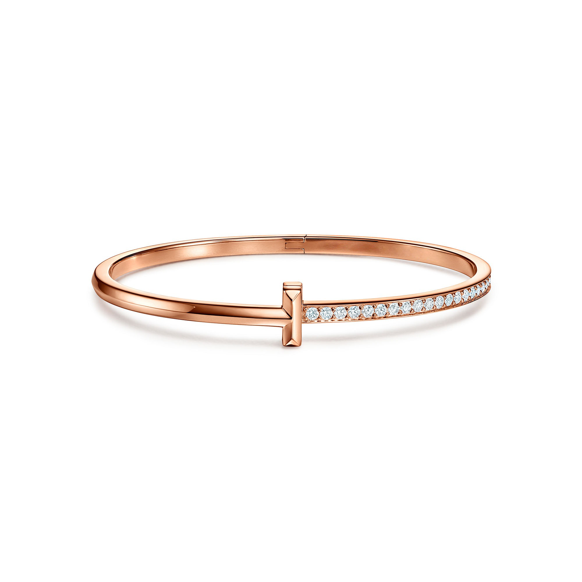 AV T Bracelet - T1 Narrow Half Pavé Bangle in Rose Gold
