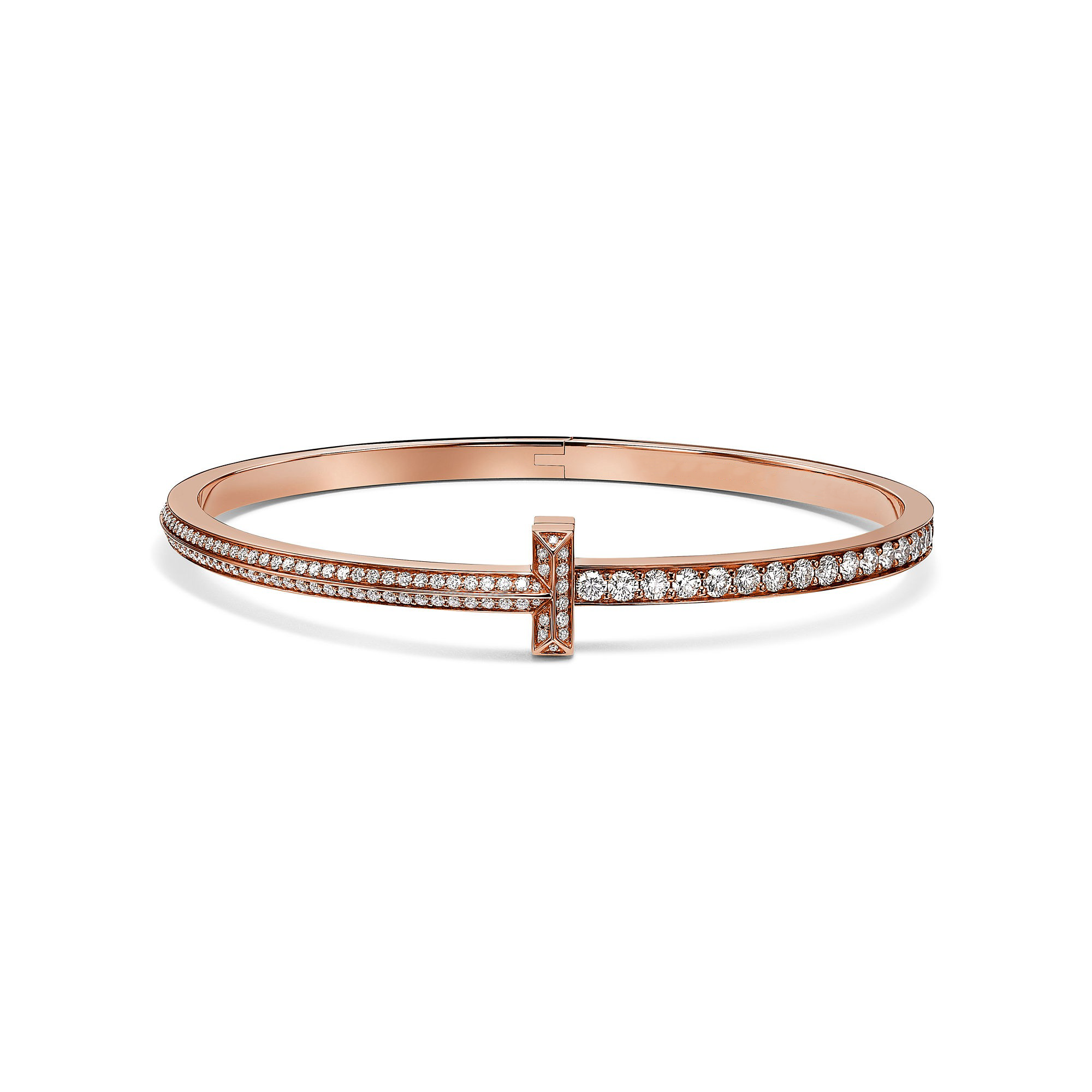 AV T Bracelet - T1 Narrow Pavé Diamond Hinged Bangle in Rose Gold