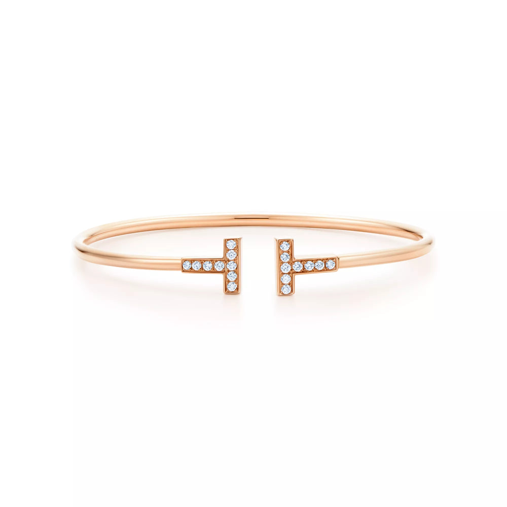 AV T Bracelet - Rose Gold Wire with Diamonds