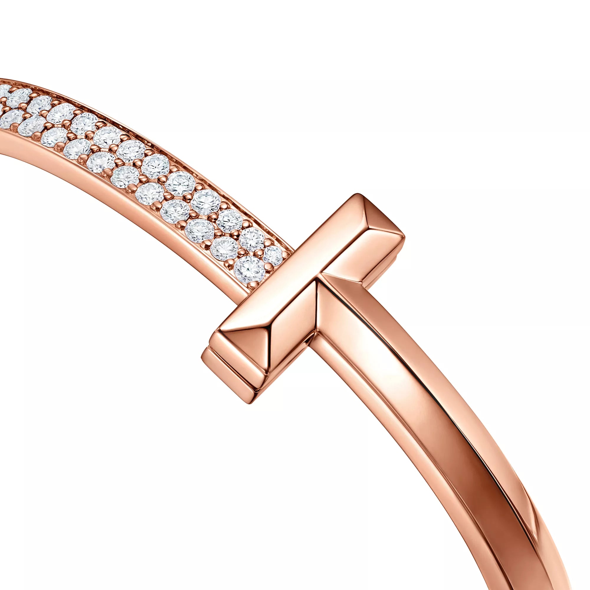 AV T Bracelet - T1 Wide Half Pavé Bangle Rose Gold