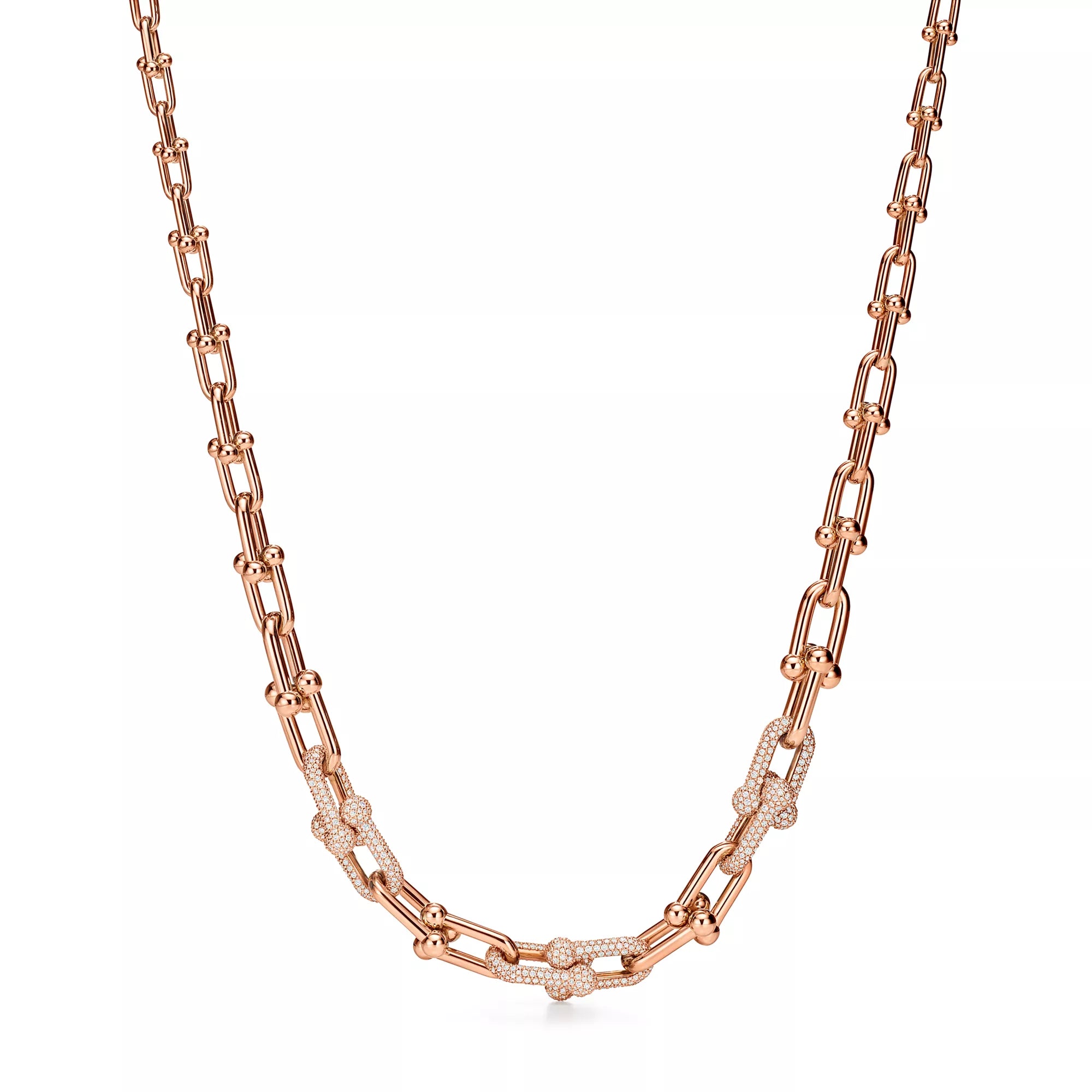 AV Pulse Necklace - Graduated Link with 3 Pavé Diamond Links (Rose Gold)