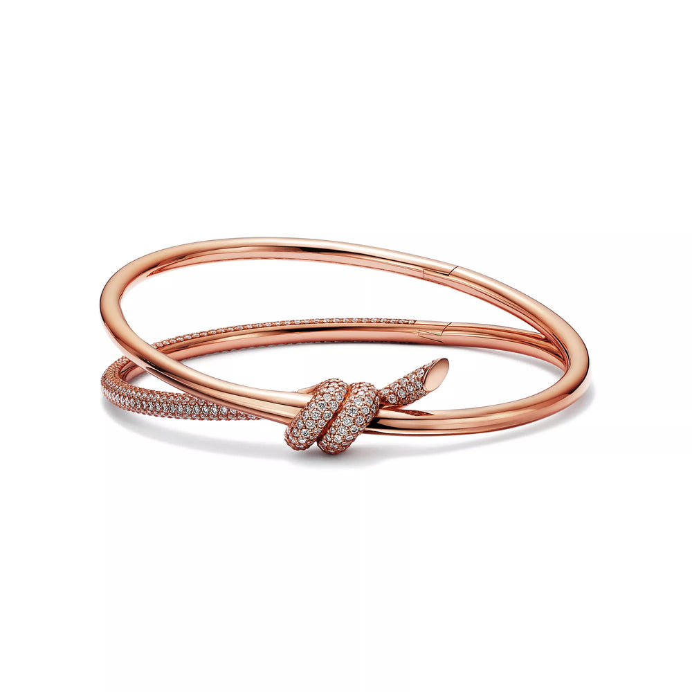 AV Lucent Bracelet - Double Row Diamond Hinged Bangle (Rose Gold)