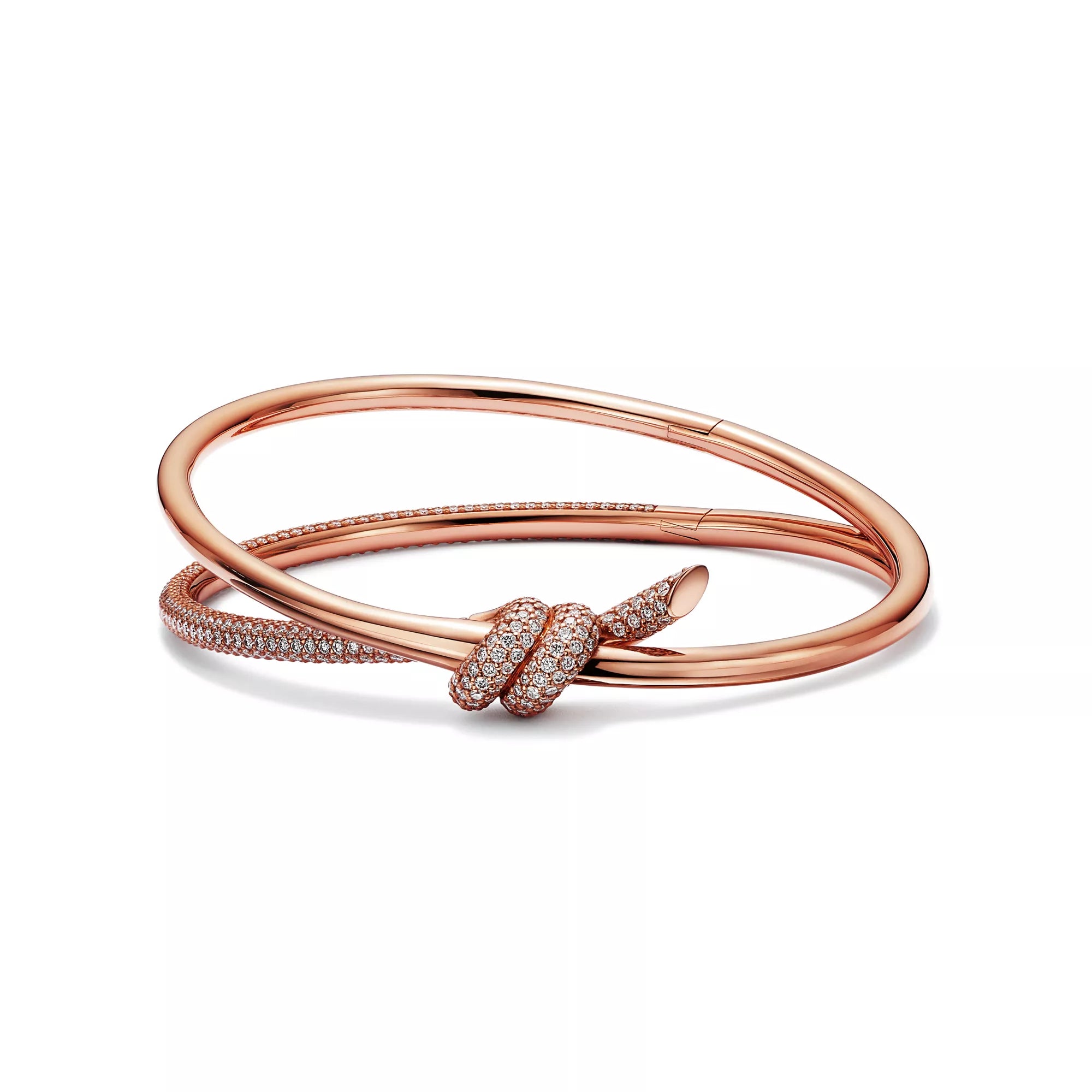AV Lucent Bracelet - Double Row Diamond Hinged Bangle (Rose Gold)