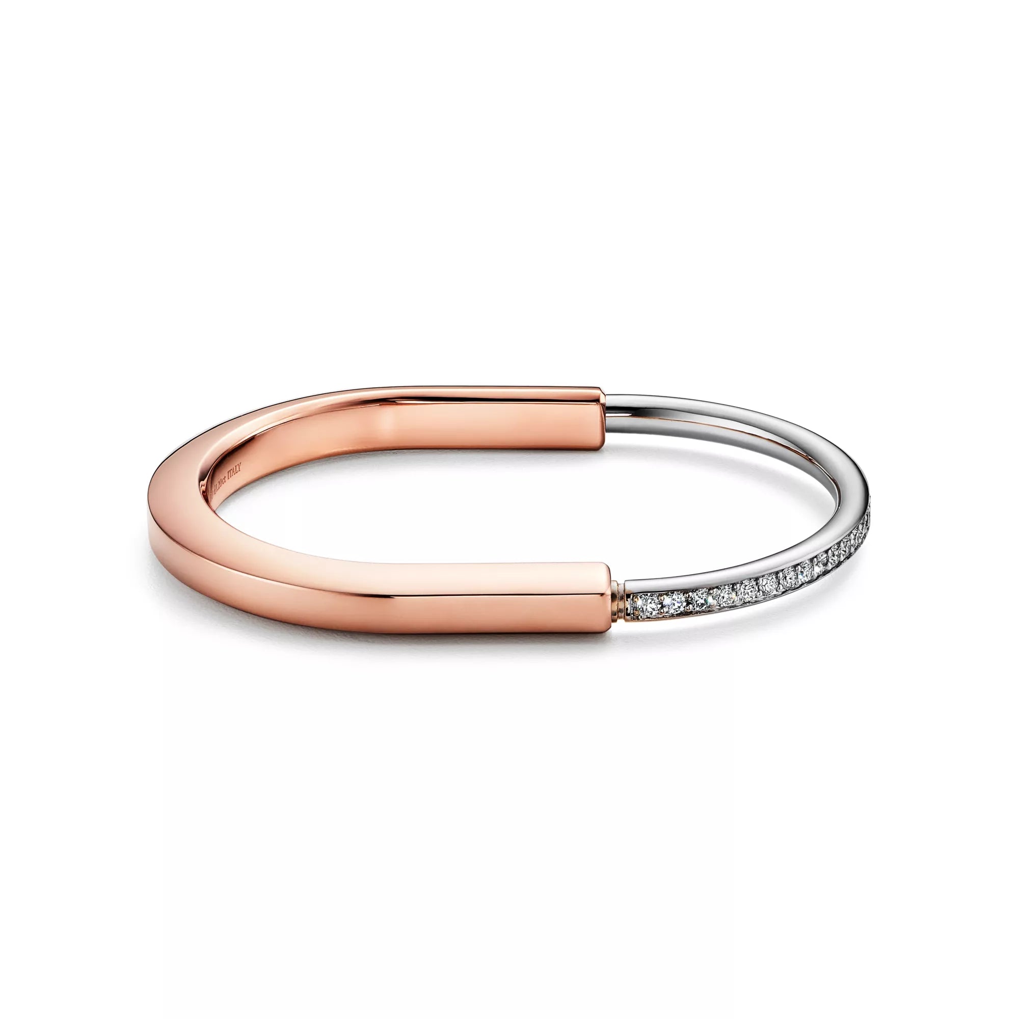 AV Lock bracelet - Bangle in Rose and White Gold with Half Pavé Diamonds
