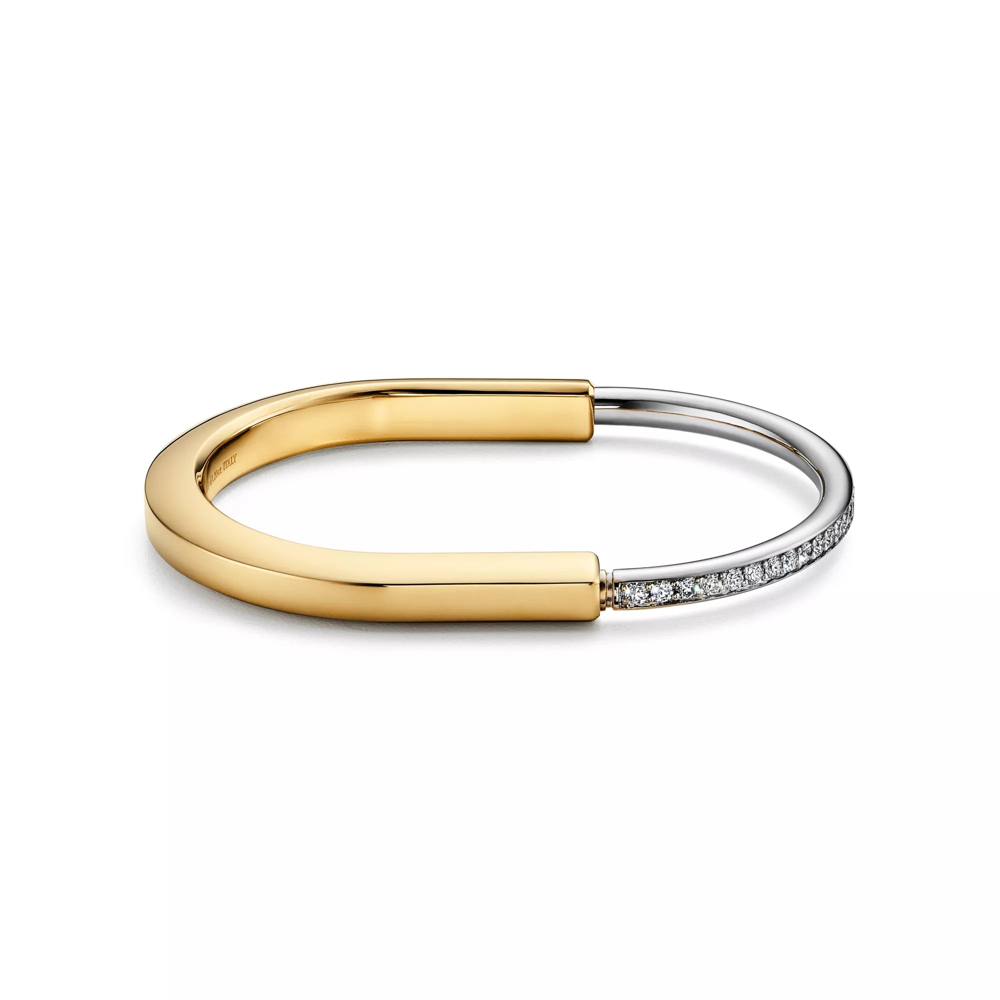 AV Lock bracelet - Bangle in Yellow and White Gold with Half Pavé Diamonds