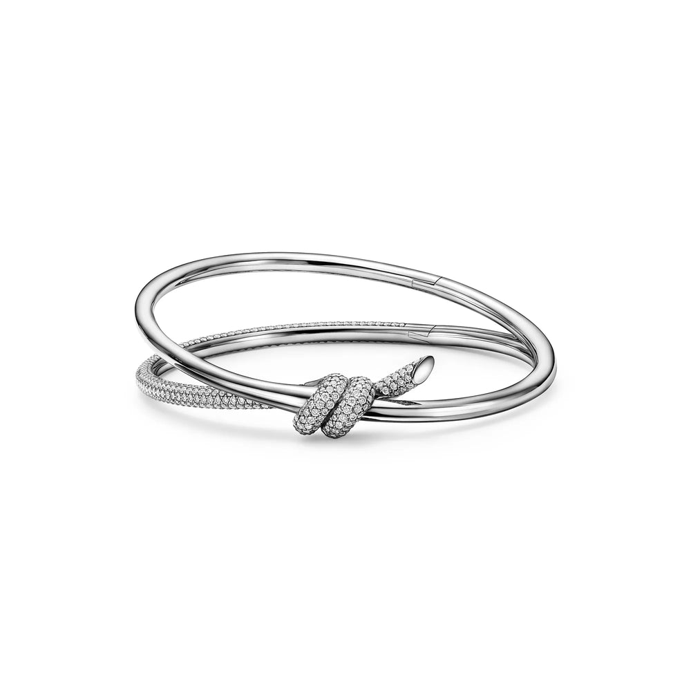 AV Lucent Bracelet - Double Row Diamond Hinged Bangle (White Gold)