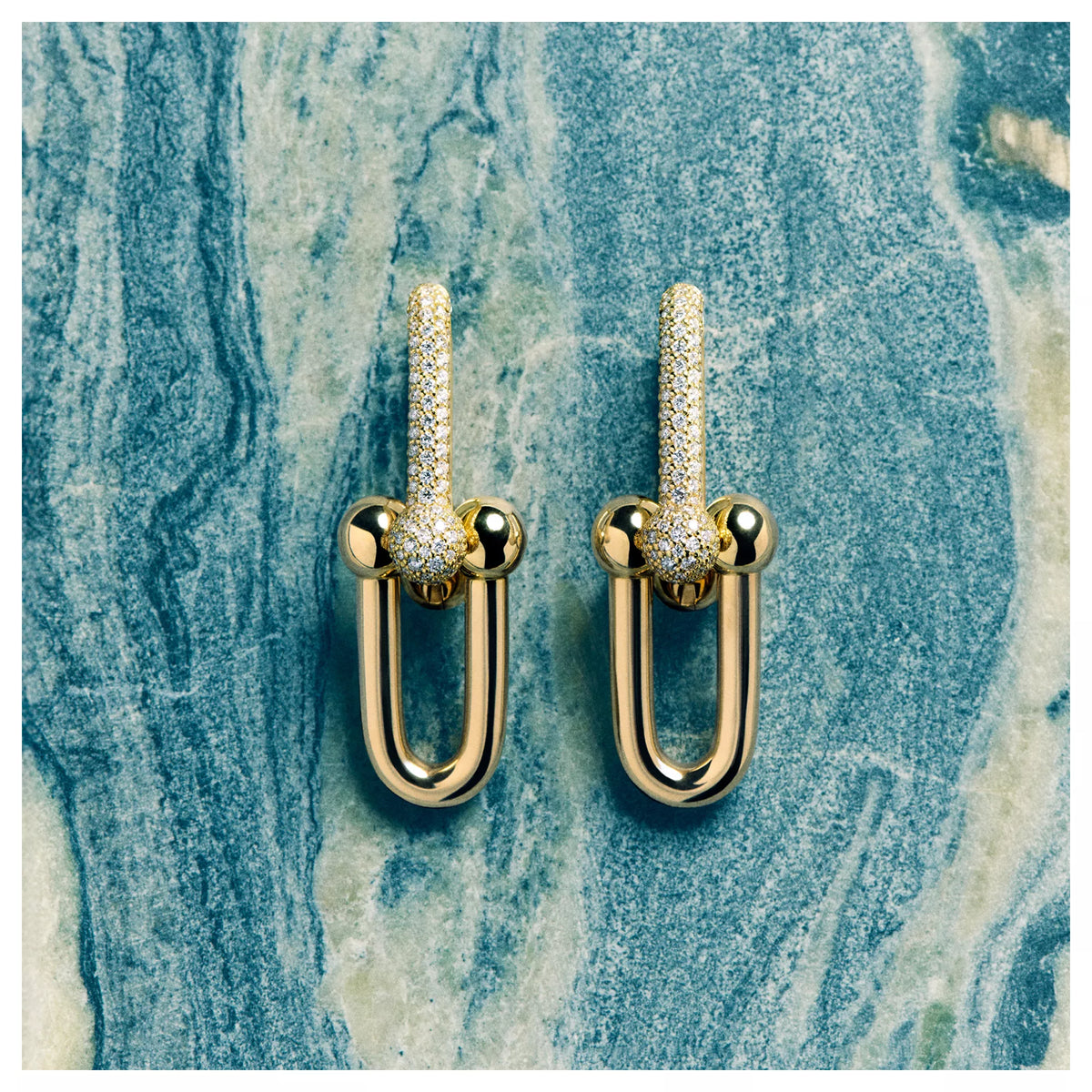 AV Pulse Earrings - Large Link Pavé Diamonds (Yellow Gold)