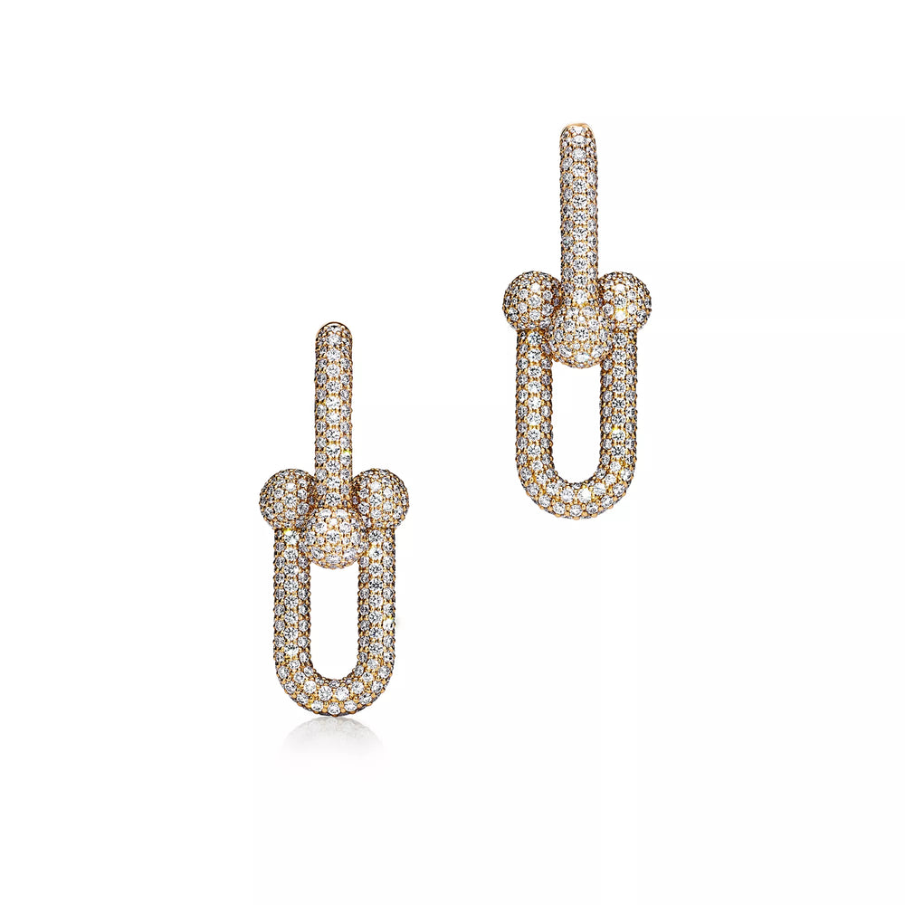 AV Pulse Earrings - Large Link Full Pavé Diamonds (Yellow Gold)