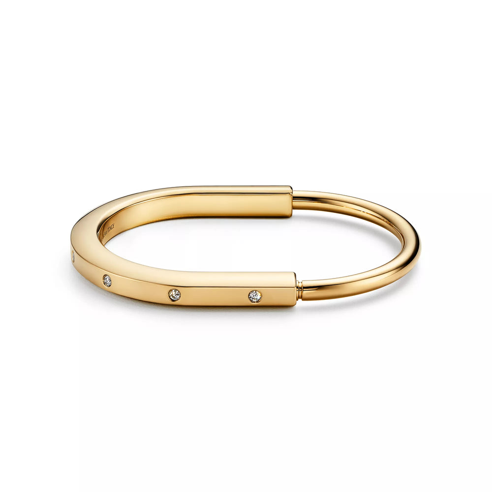 AV Lock bracelet - Bangle in Yellow Gold with Diamond Accents
