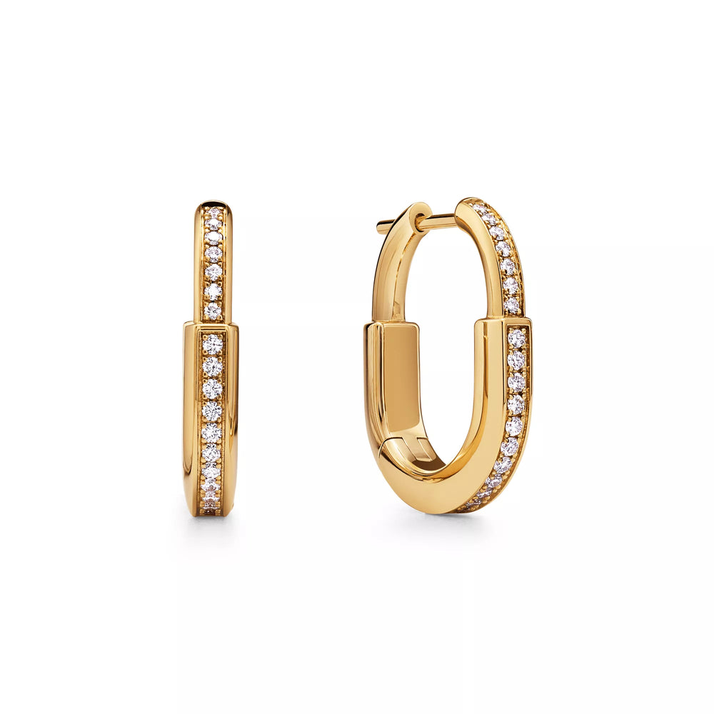 AV Lock Earrings - Yellow Gold with Full Pavé Diamonds, Small