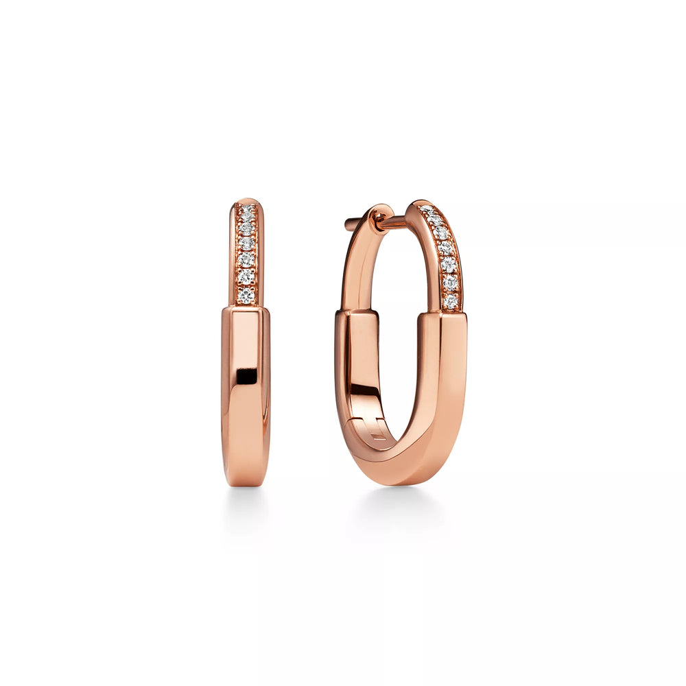 AV Lock Earrings - Rose Gold with Half Pavé Diamonds, Small