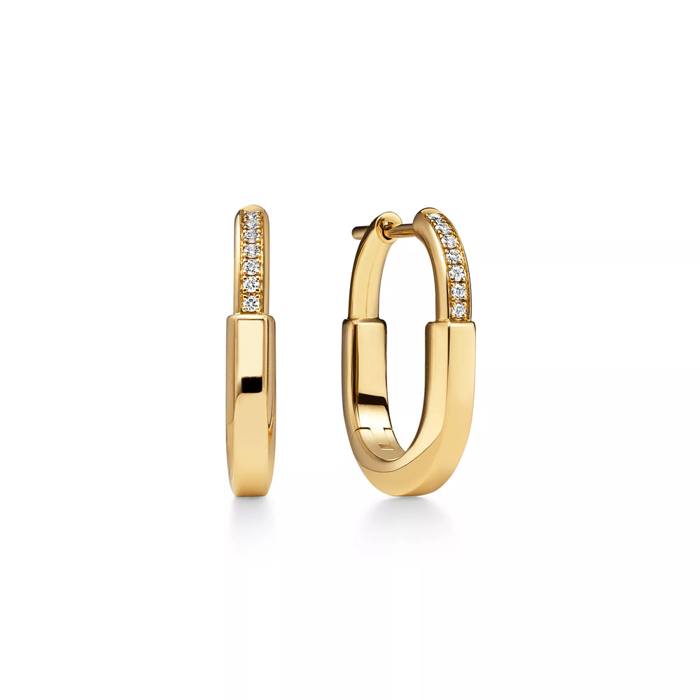 AV Lock Earrings - Yellow Gold with Half Pavé Diamonds, Small