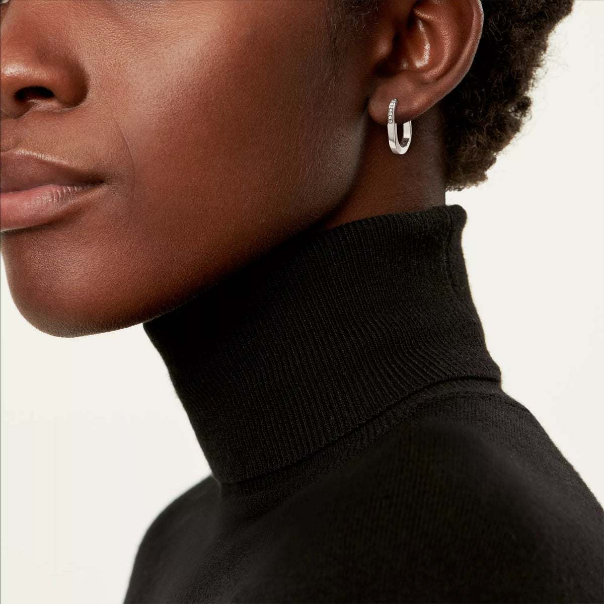AV Lock Earrings - White Gold with Half Pavé Diamonds, Small