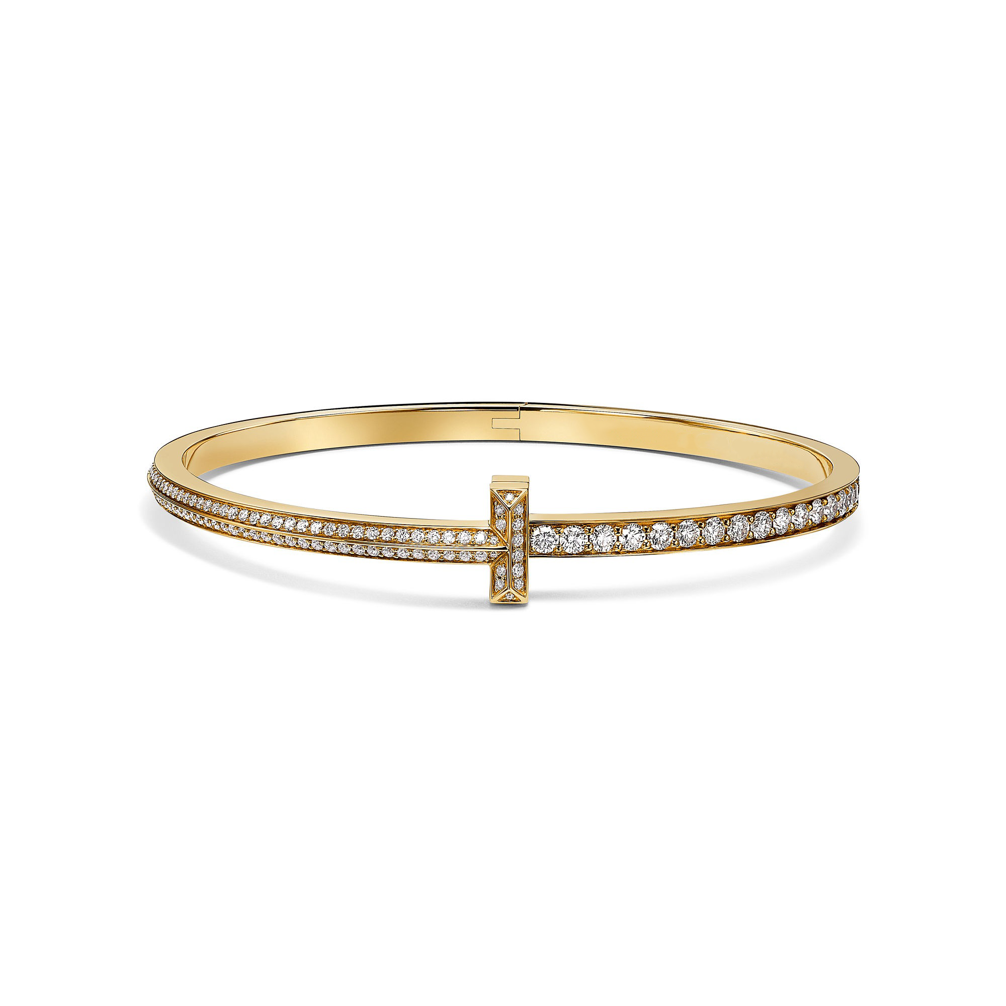 AV T Bracelet - T1 Narrow Pavé Diamond Hinged Bangle in Yellow Gold