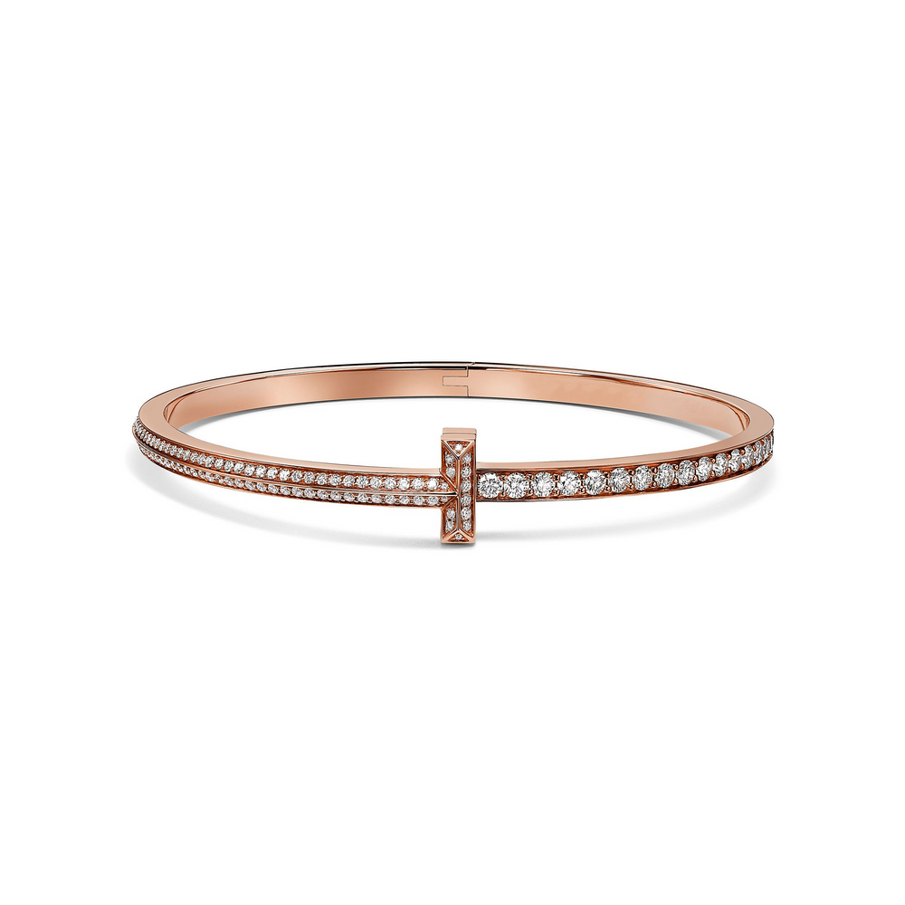AV T Bracelet - T1 Narrow Pavé Diamond Hinged Bangle in Rose Gold