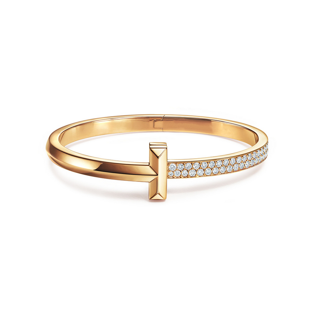 AV T Bracelet - T1 Wide Half Pavé Bangle Yellow Gold