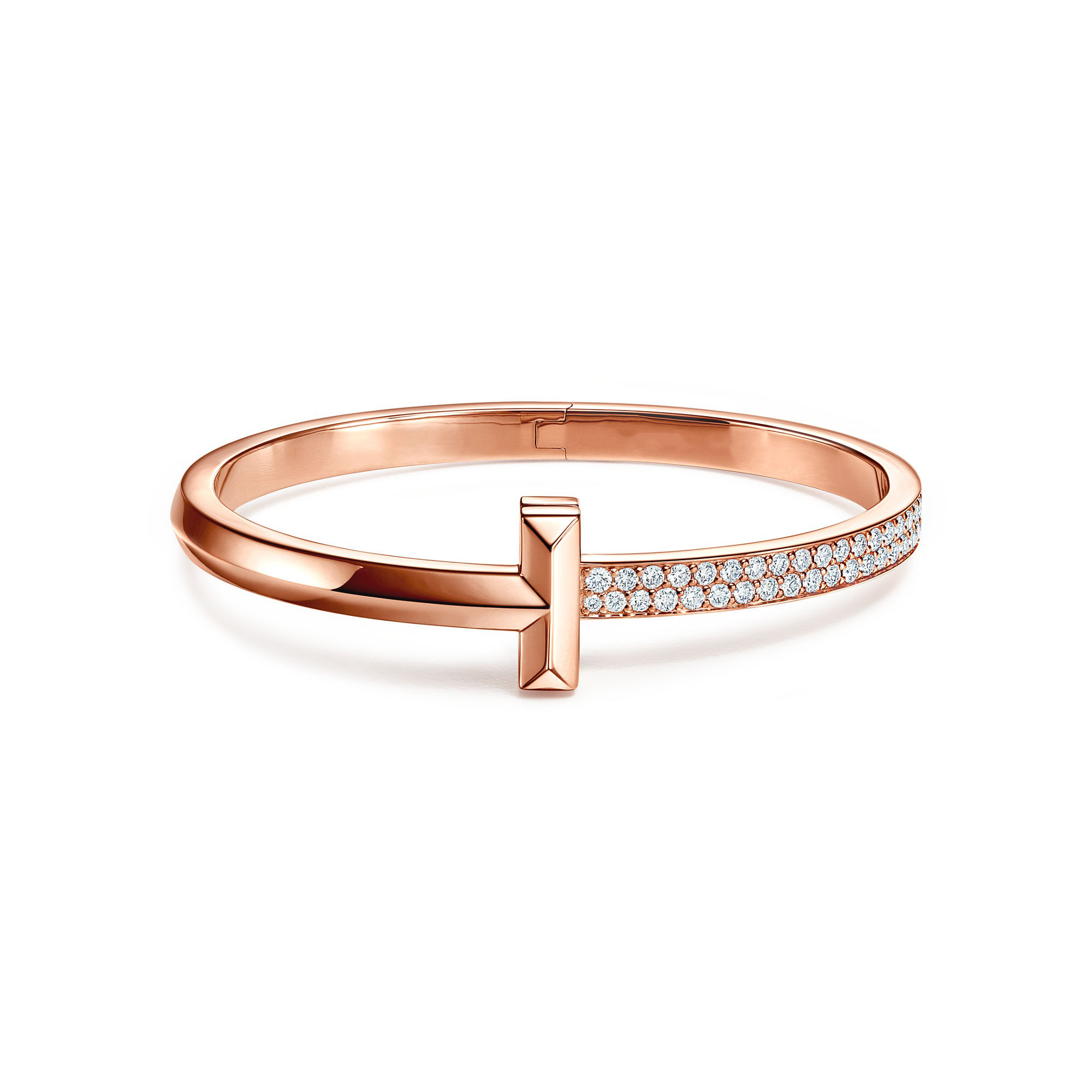 AV T Bracelet - T1 Wide Half Pavé Bangle Rose Gold